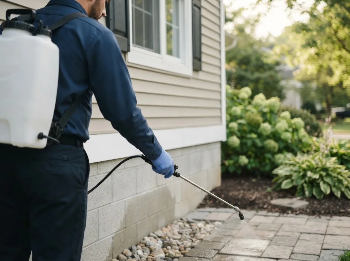 Pest control technician inspecting a home in Franklin, MN